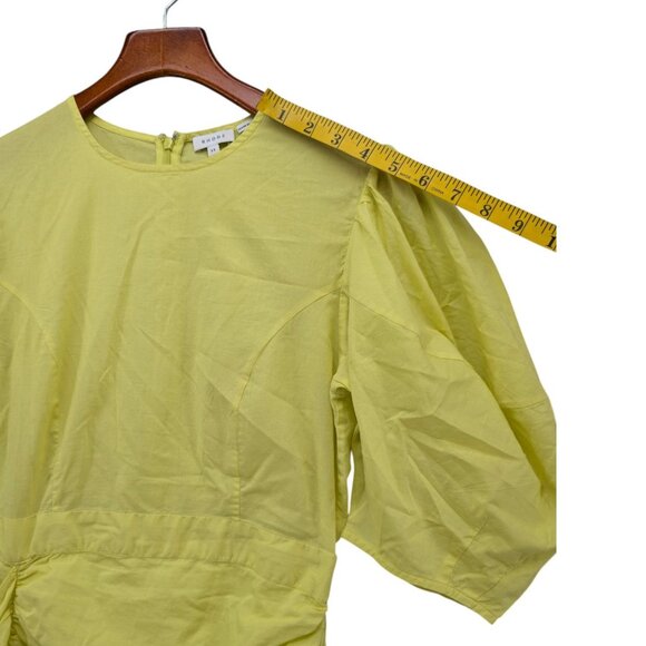 Rhode Pia Mini Sheath Dress Neon Yellow 1/2 Sleeve Ruched Asymmetric Skirt Sz XS - Picture 10 of 11